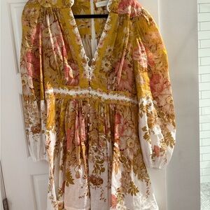 Like New Zimmerman Mini Floral V-Neck Dress with Long Sleeves